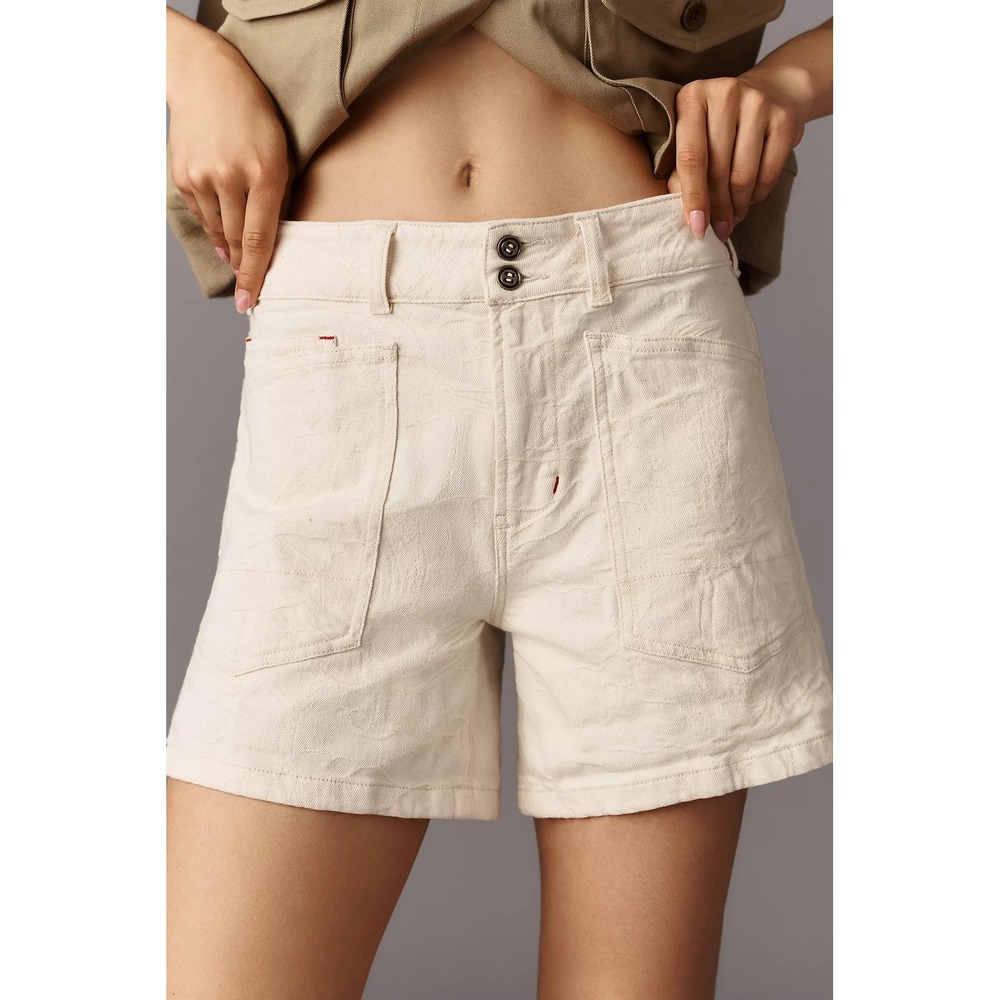 Anthropologie PILCRO Wanderer Denim Shorts NWT Sz 25 Cream 3D Textured Pattern